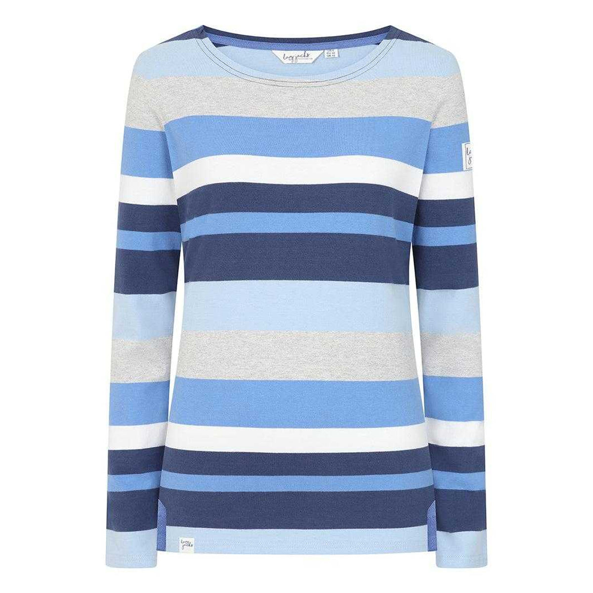 Winter Blue - Front - Lazy Jacks Womens-Ladies Multi Stripe Breton Top