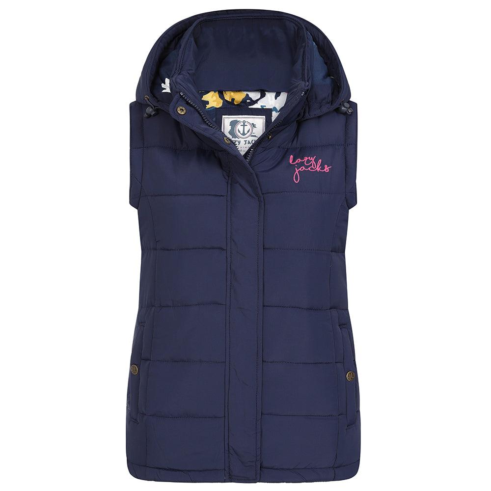 Marine - Front - Lazy Jacks Womens-Ladies Contrast Lining Gilet