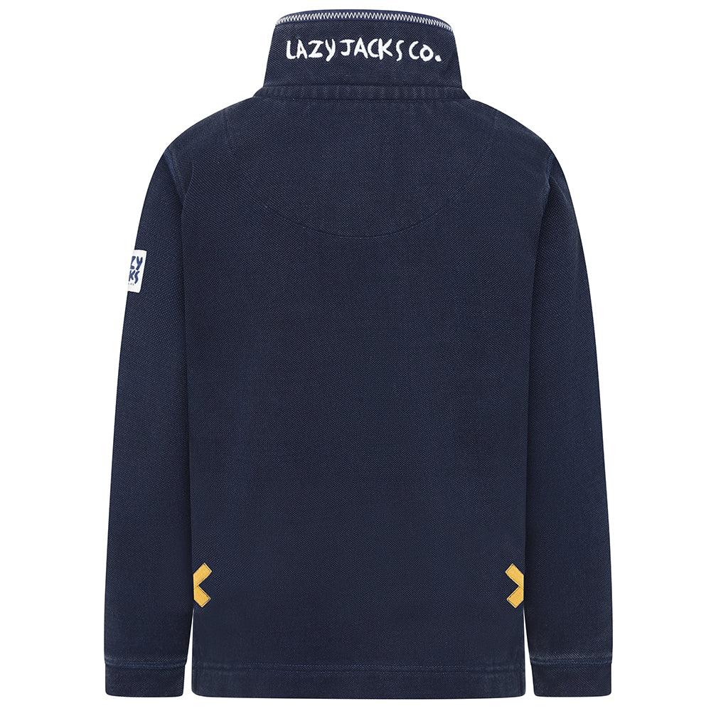 Marine - Side - Lazy Jacks Boys Pique Quarter Zip Sweatshirt