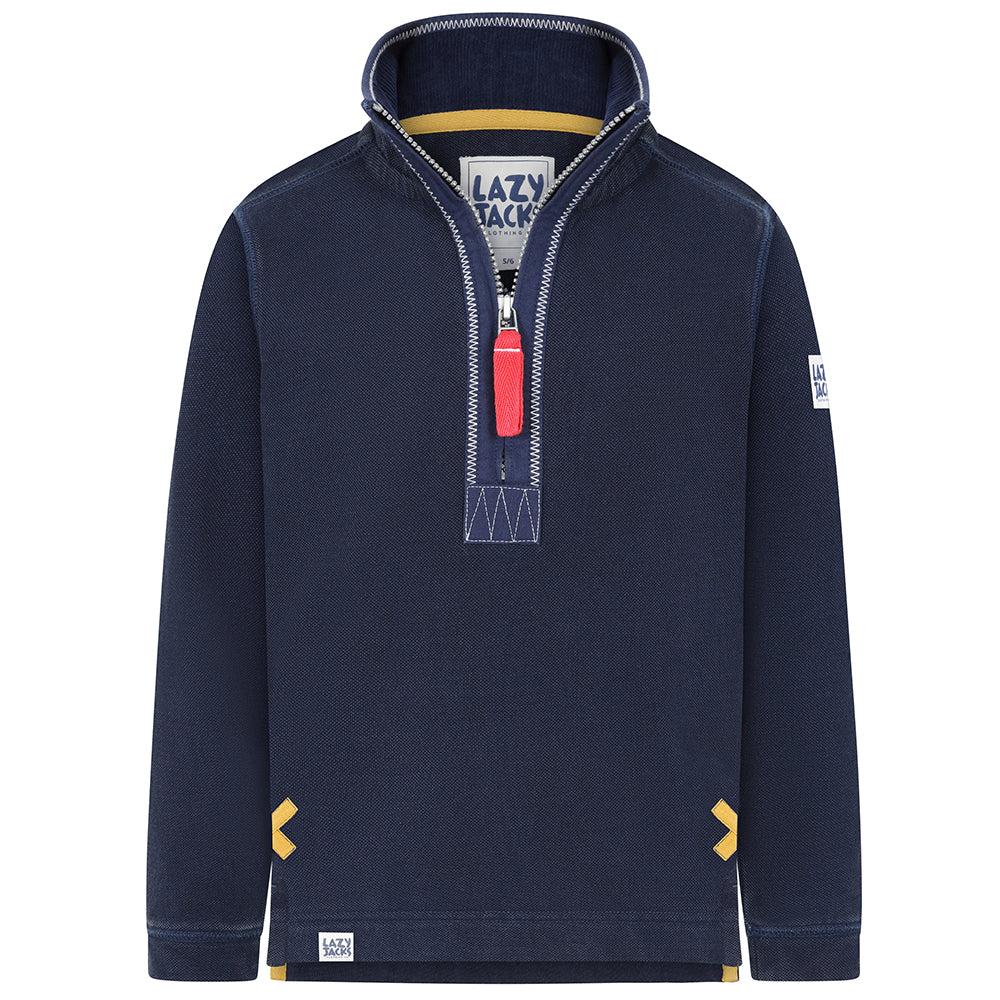 Marine - Front - Lazy Jacks Boys Pique Quarter Zip Sweatshirt
