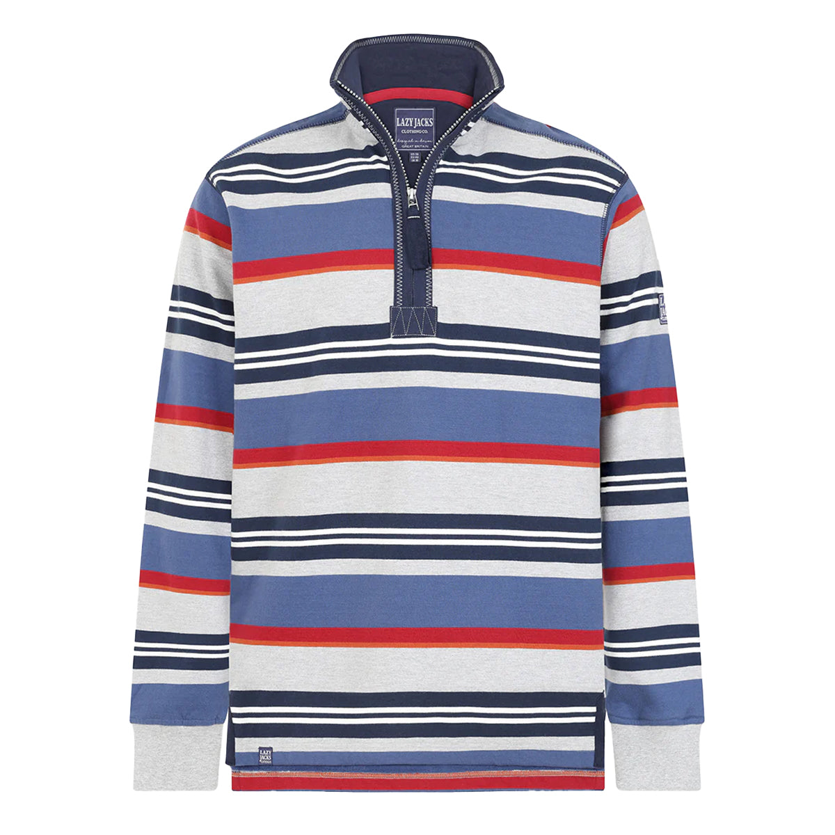 Grey Marl - Front - Lazy Jacks Mens Striped Quarter Zip Sweatshirt