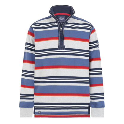Grey Marl - Front - Lazy Jacks Mens Striped Quarter Zip Sweatshirt