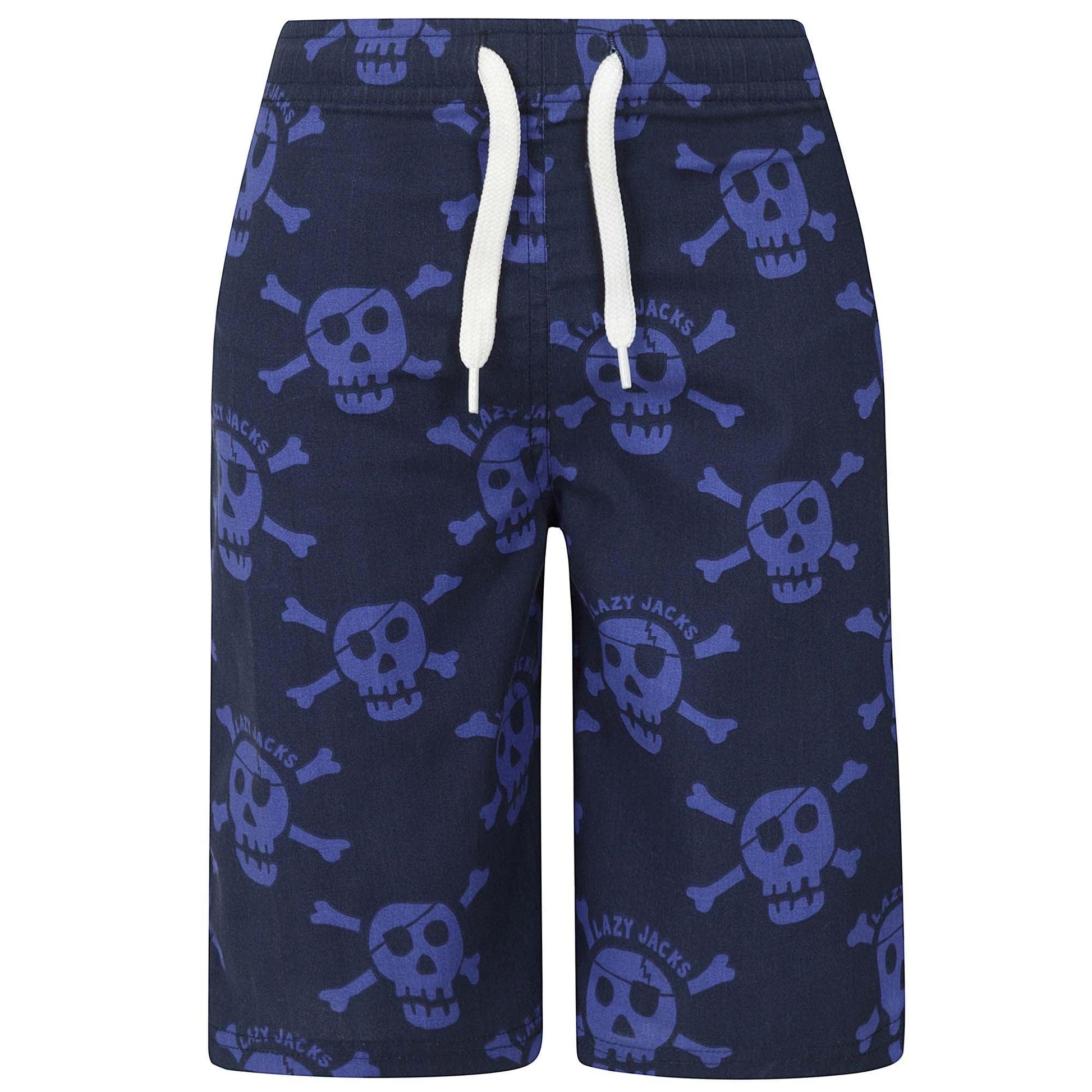 Bright Blue - Front - Lazy Jacks Boys Skull And Crossbones Board Shorts