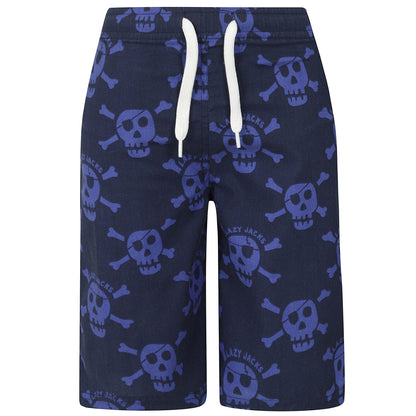Bright Blue - Front - Lazy Jacks Boys Skull And Crossbones Board Shorts