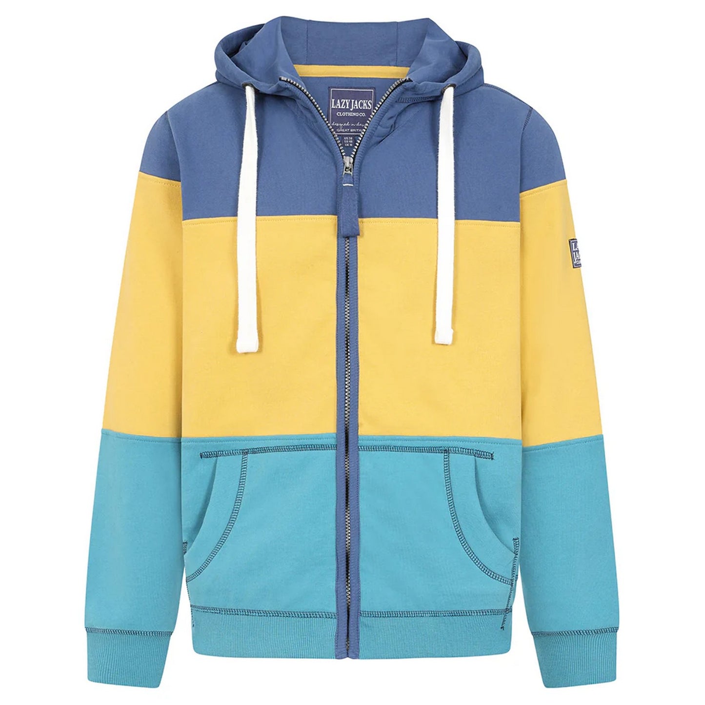 Navy-Green-Yellow - Front - Lazy Jacks Mens Contrast Panel Full Zip Hoodie