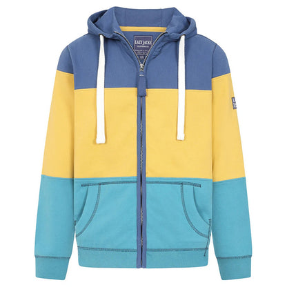 Navy-Green-Yellow - Front - Lazy Jacks Mens Contrast Panel Full Zip Hoodie