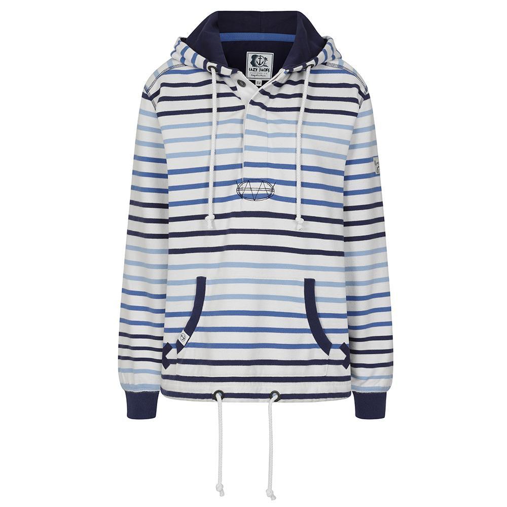 Multicoloured - Back - Lazy Jacks Womens-Ladies Stripe Button Neck Hoodie