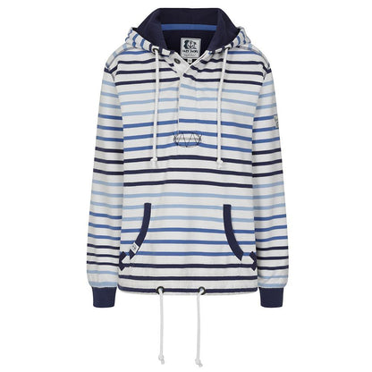 Multicoloured - Back - Lazy Jacks Womens-Ladies Stripe Button Neck Hoodie