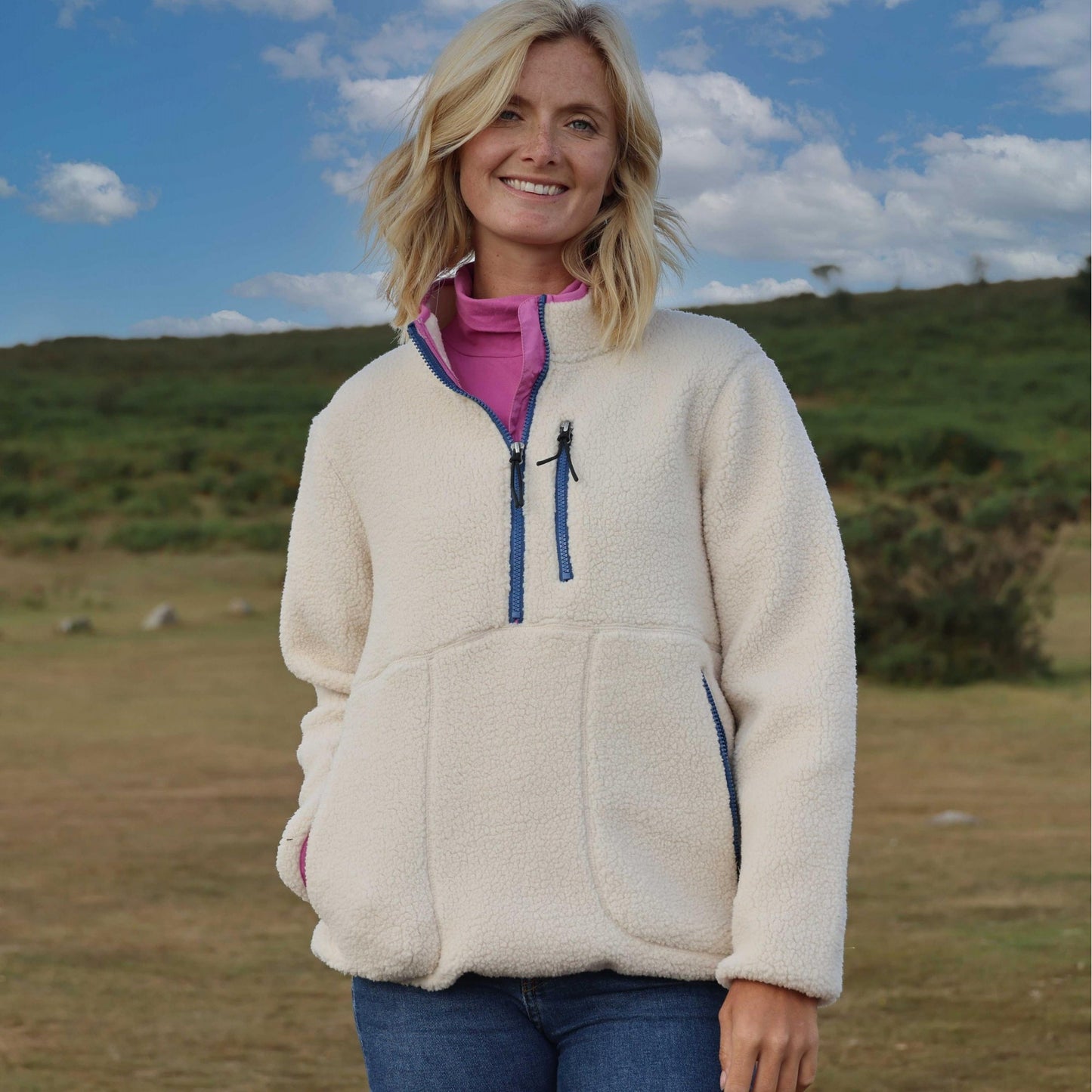Oatmeal - Back - Lazy Jacks Womens-Ladies Sherpa Fleece Half Zip Sweatshirt
