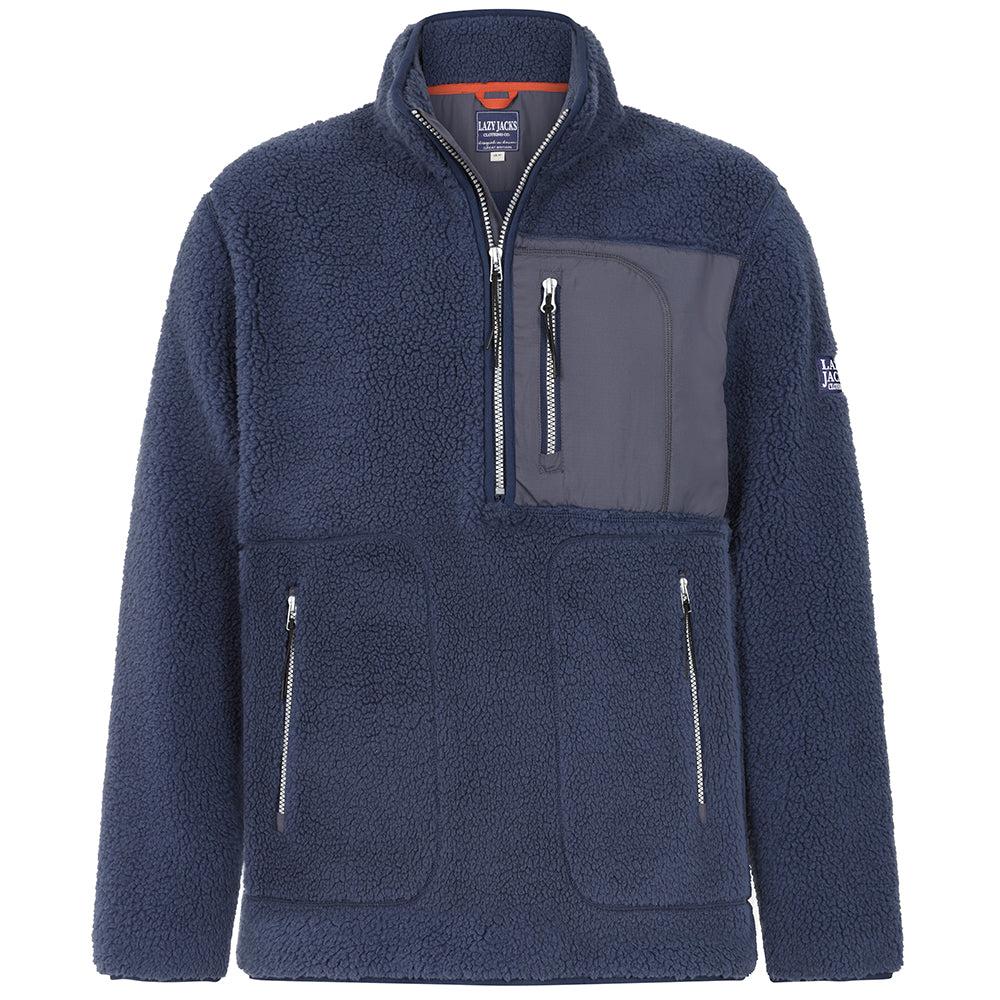 Marine - Front - Lazy Jacks Mens Sherpa Fleece Half Zip Sweatshirt