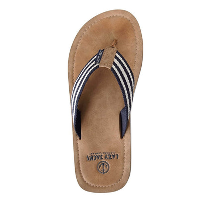 Brown - Back - Lazy Jacks Boys Contrast Striped Flip Flops