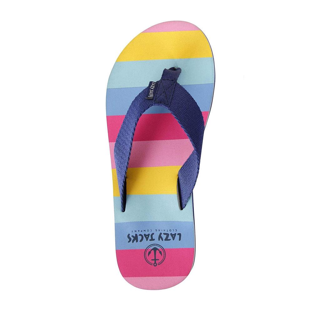 Bright Rose - Back - Lazy Jacks Girls Block Stripe Flip Flops
