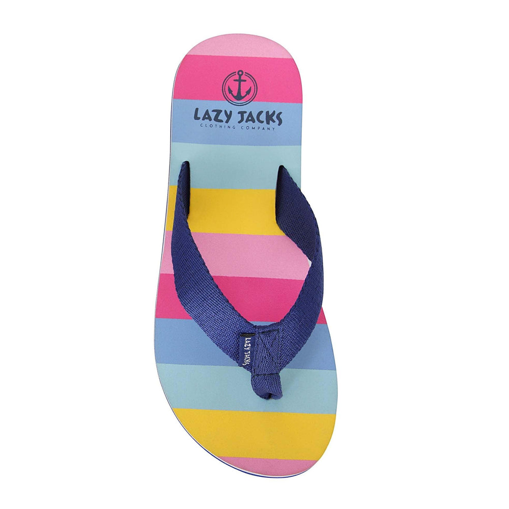 Bright Rose - Side - Lazy Jacks Girls Block Stripe Flip Flops