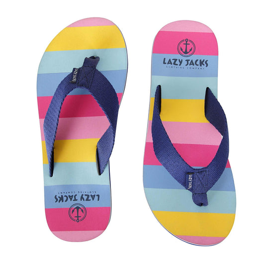 Bright Rose - Front - Lazy Jacks Girls Block Stripe Flip Flops