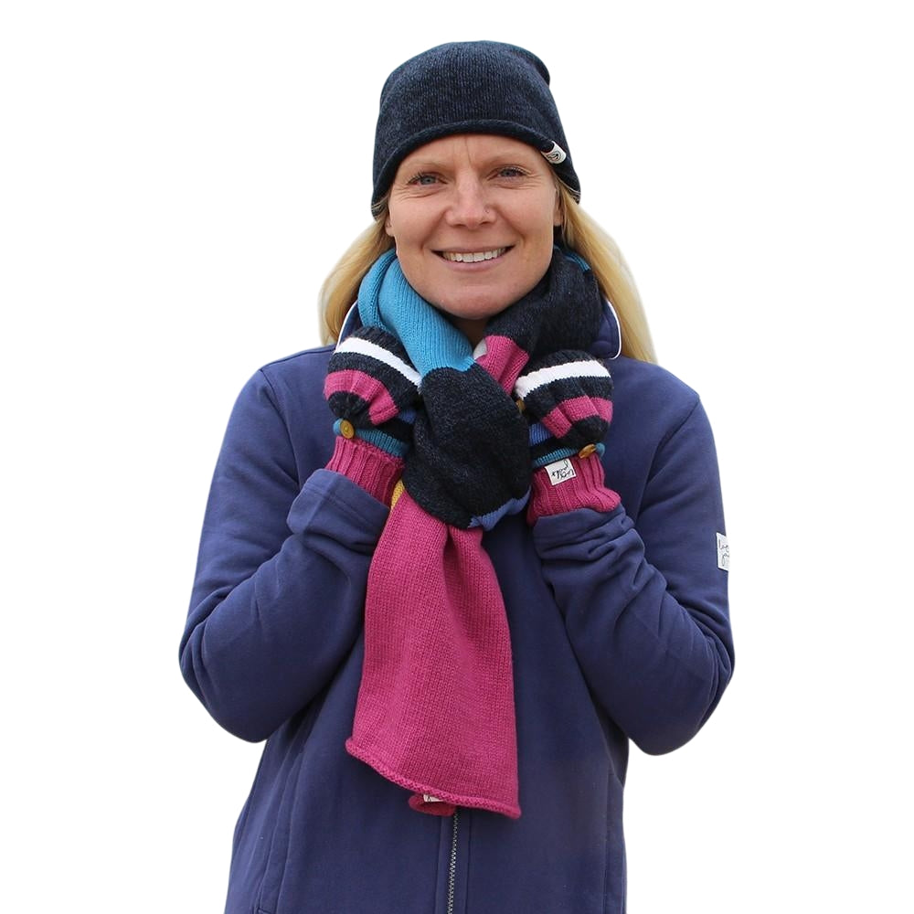 Black-Blue-Pink - Side - Lazy Jacks Womens-Ladies Sage Contrast Knitted Hat Gloves And Scarf Set