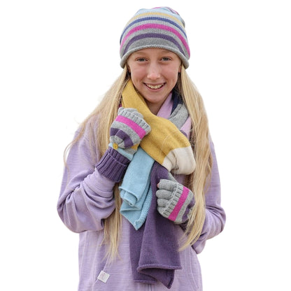 Pink-Grey-Purple - Back - Lazy Jacks Womens-Ladies Sage Contrast Knitted Hat Gloves And Scarf Set