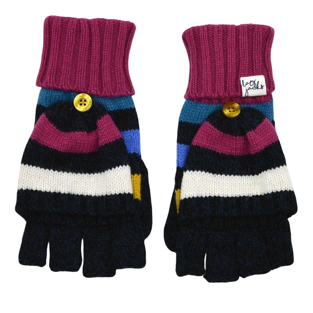 Black-Blue-Pink - Front - Lazy Jacks Womens-Ladies Sage Contrast Knitted Hat Gloves And Scarf Set
