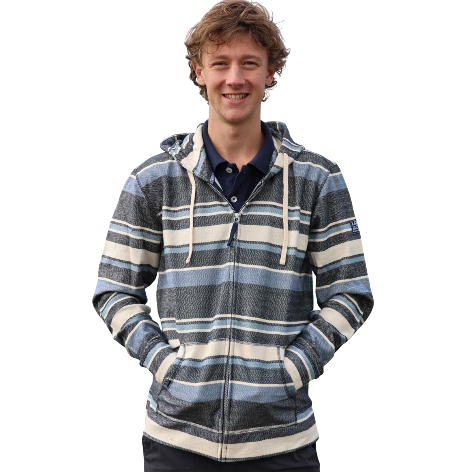 Multicoloured-Multicoloured - Side - Lazy Jacks Mens Stripe Detail Textured Snug Fit Full Zip Hoodie