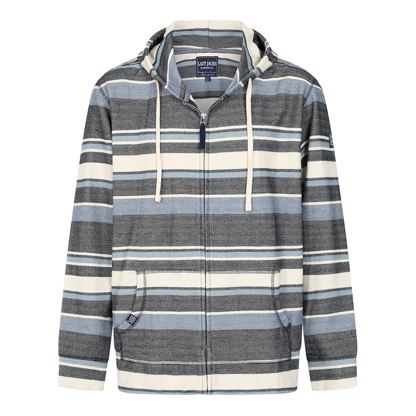Multicoloured-Multicoloured - Front - Lazy Jacks Mens Stripe Detail Textured Snug Fit Full Zip Hoodie