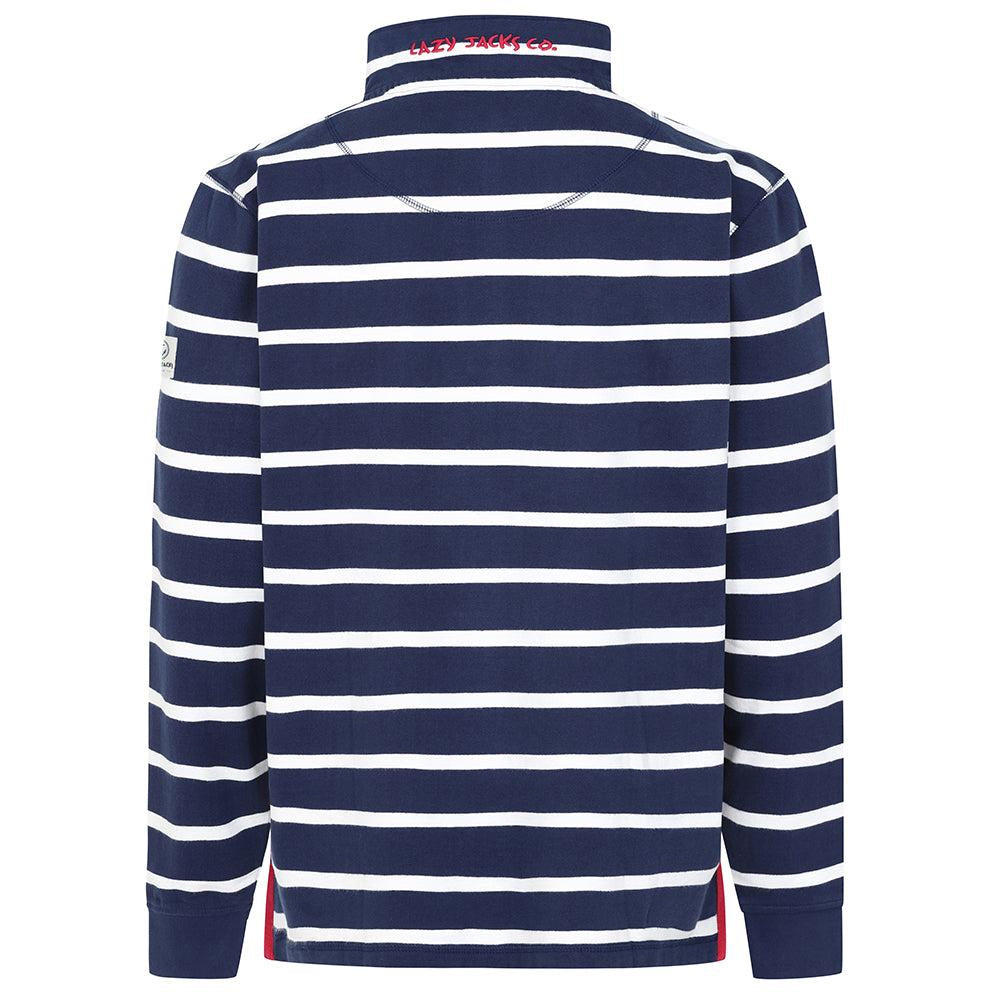 Marine - Back - Lazy Jacks Mens Striped Quarter Zip Sweatshirt