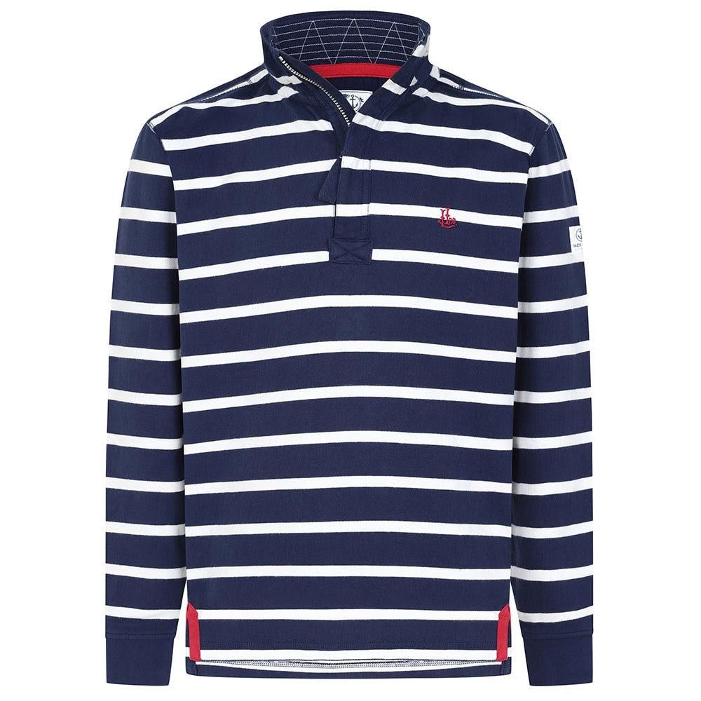 Marine - Front - Lazy Jacks Mens Striped Quarter Zip Sweatshirt