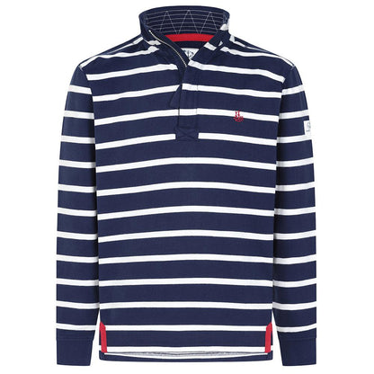Marine - Front - Lazy Jacks Mens Striped Quarter Zip Sweatshirt