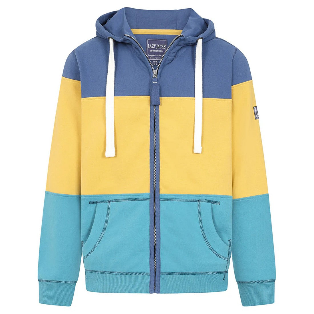 Navy-Green-Yellow - Front - Lazy Jacks Childrens-Kids Colour Block Heather Full Zip Hoodie