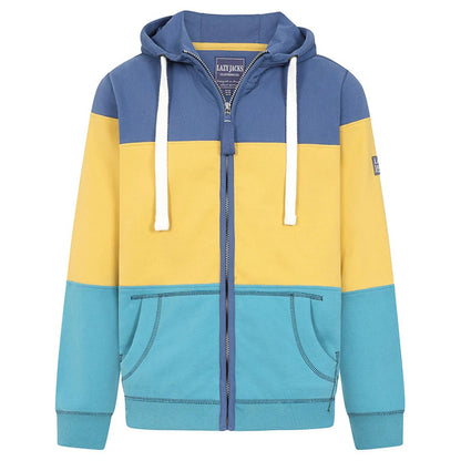 Navy-Green-Yellow - Front - Lazy Jacks Childrens-Kids Colour Block Heather Full Zip Hoodie