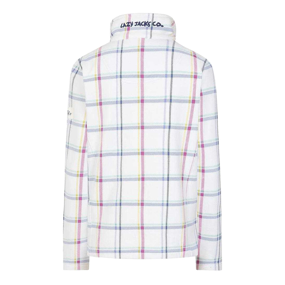 White-Pink-Blue - Back - Lazy Jacks Womens-Ladies Checked Full Zip Sweatshirt