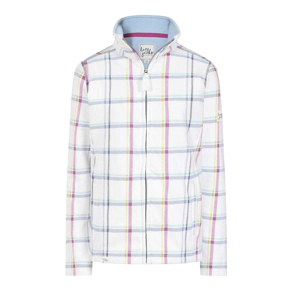 White-Pink-Blue - Front - Lazy Jacks Womens-Ladies Checked Full Zip Sweatshirt