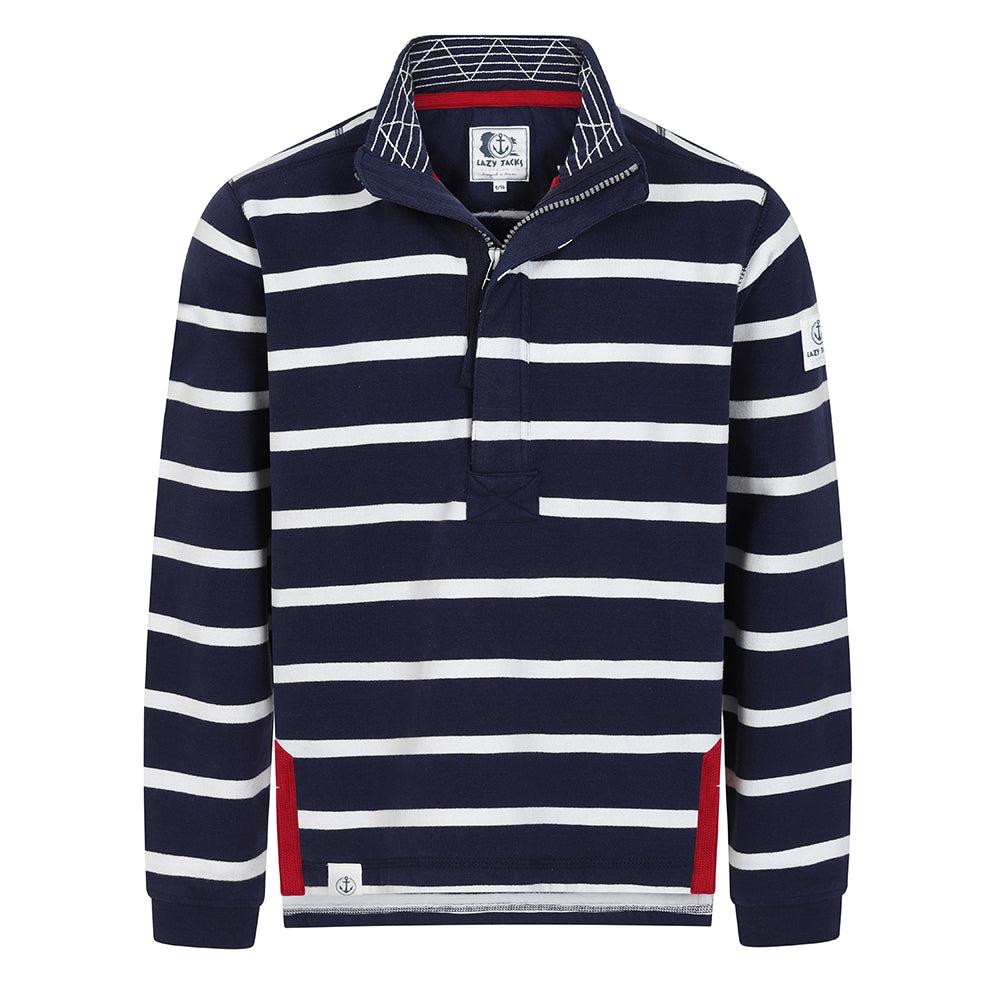 Marine - Front - Lazy Jacks Unisex Adult Striped Sweatshirt