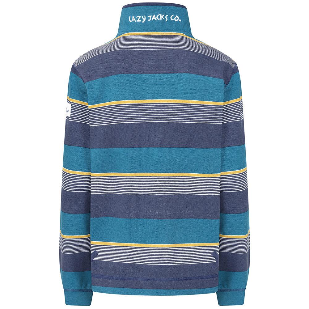 Teal - Back - Lazy Jacks Womens-Ladies Contrast Striped Pique Button Neck Sweatshirt