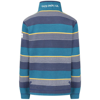Teal - Back - Lazy Jacks Womens-Ladies Contrast Striped Pique Button Neck Sweatshirt
