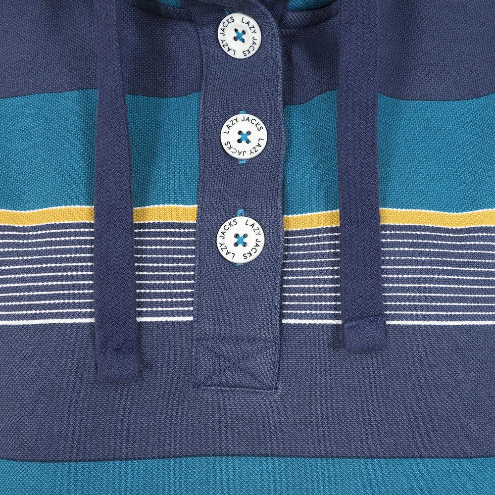 Teal - Side - Lazy Jacks Womens-Ladies Contrast Striped Pique Button Neck Sweatshirt