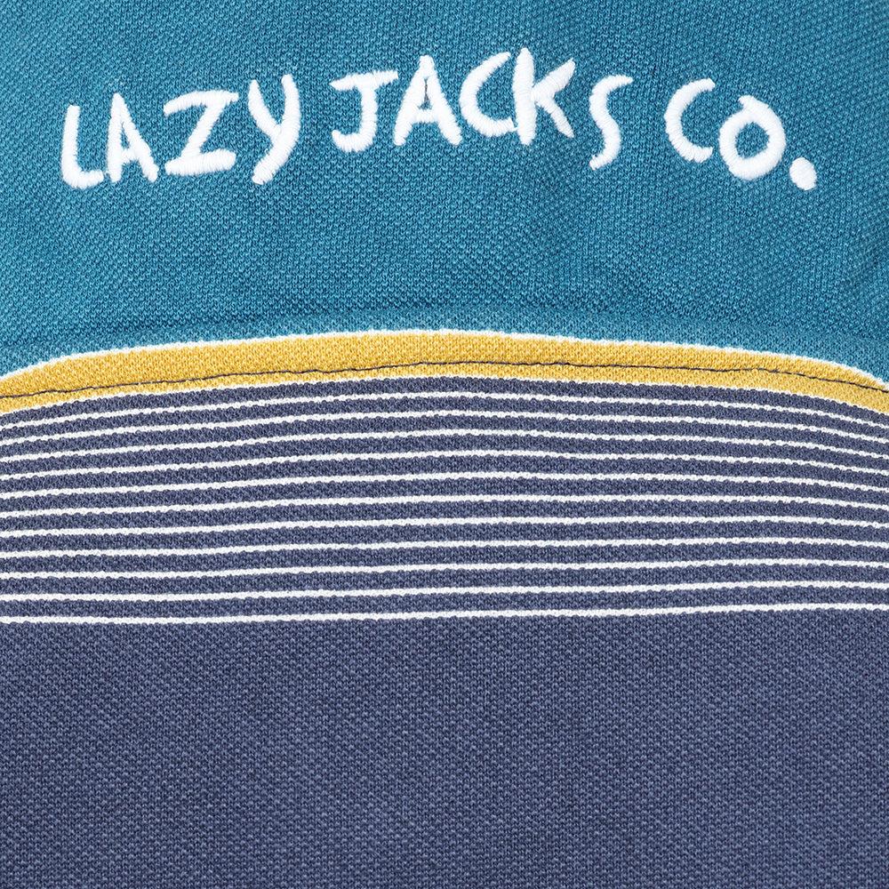 Teal - Lifestyle - Lazy Jacks Womens-Ladies Contrast Striped Pique Button Neck Sweatshirt