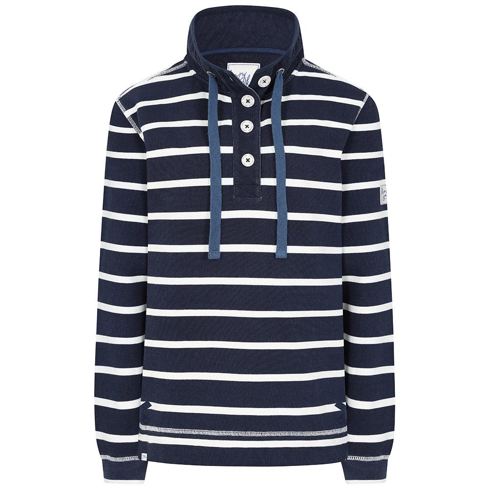 Twilight - Front - Lazy Jacks Womens-Ladies Contrast Striped Pique Button Neck Sweatshirt