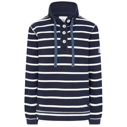 Twilight - Front - Lazy Jacks Womens-Ladies Contrast Striped Pique Button Neck Sweatshirt