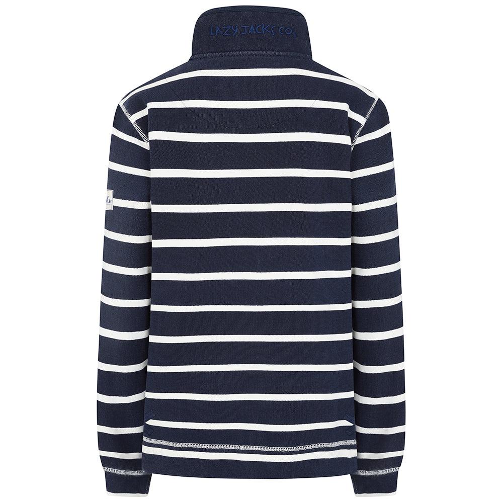 Twilight - Back - Lazy Jacks Womens-Ladies Contrast Striped Pique Button Neck Sweatshirt
