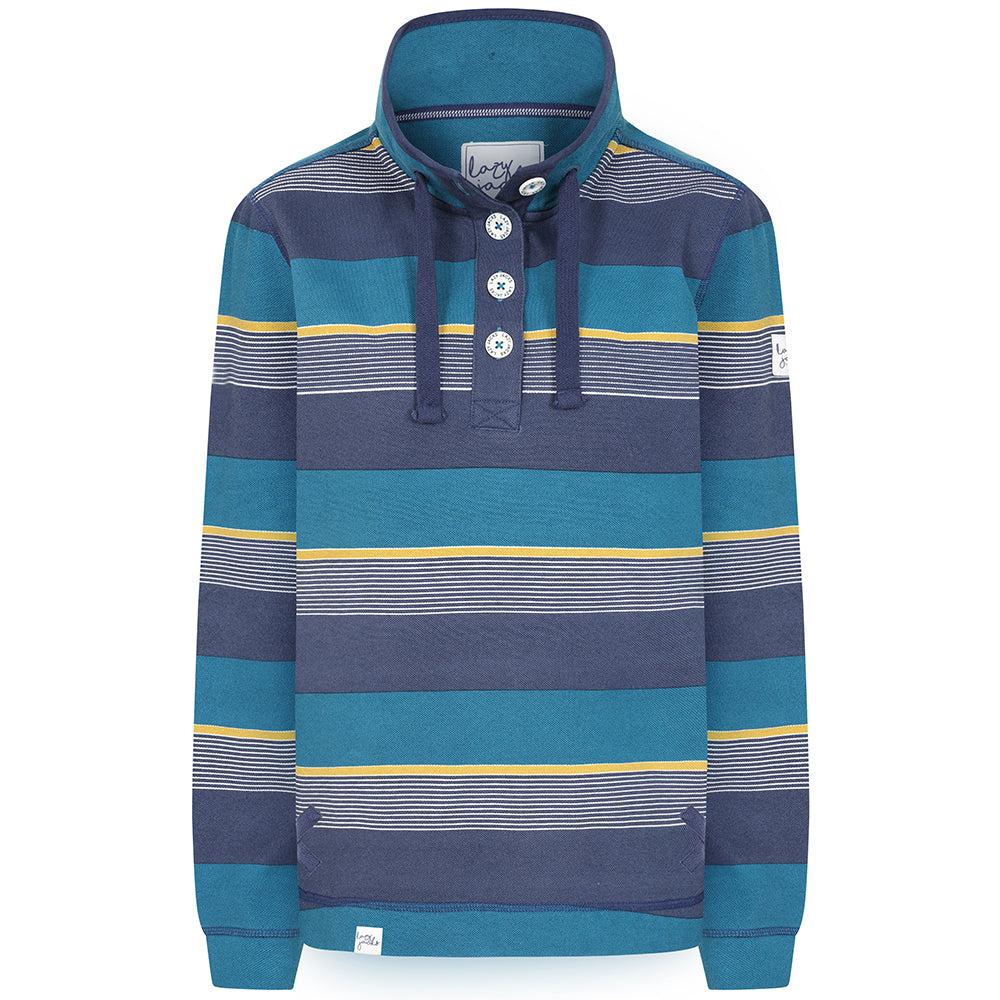 Teal - Front - Lazy Jacks Womens-Ladies Contrast Striped Pique Button Neck Sweatshirt