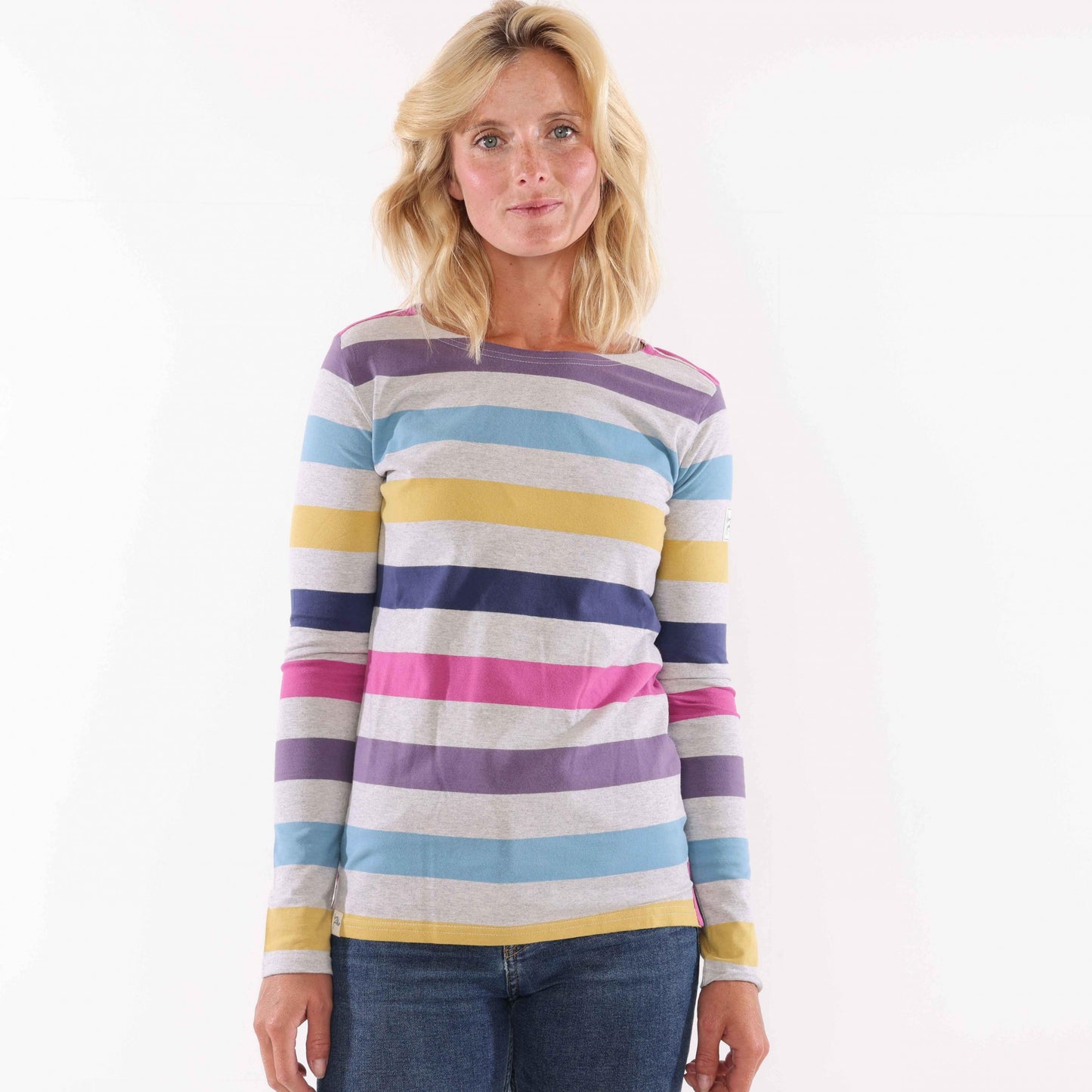 Grey Marl - Lifestyle - Lazy Jacks Womens-Ladies Breton Multi Stripe Long-Sleeved Top