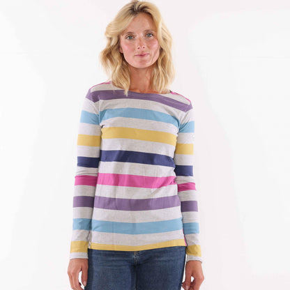 Grey Marl - Lifestyle - Lazy Jacks Womens-Ladies Breton Multi Stripe Long-Sleeved Top