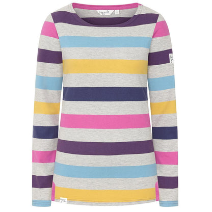 Grey Marl - Pack Shot - Lazy Jacks Womens-Ladies Breton Multi Stripe Long-Sleeved Top