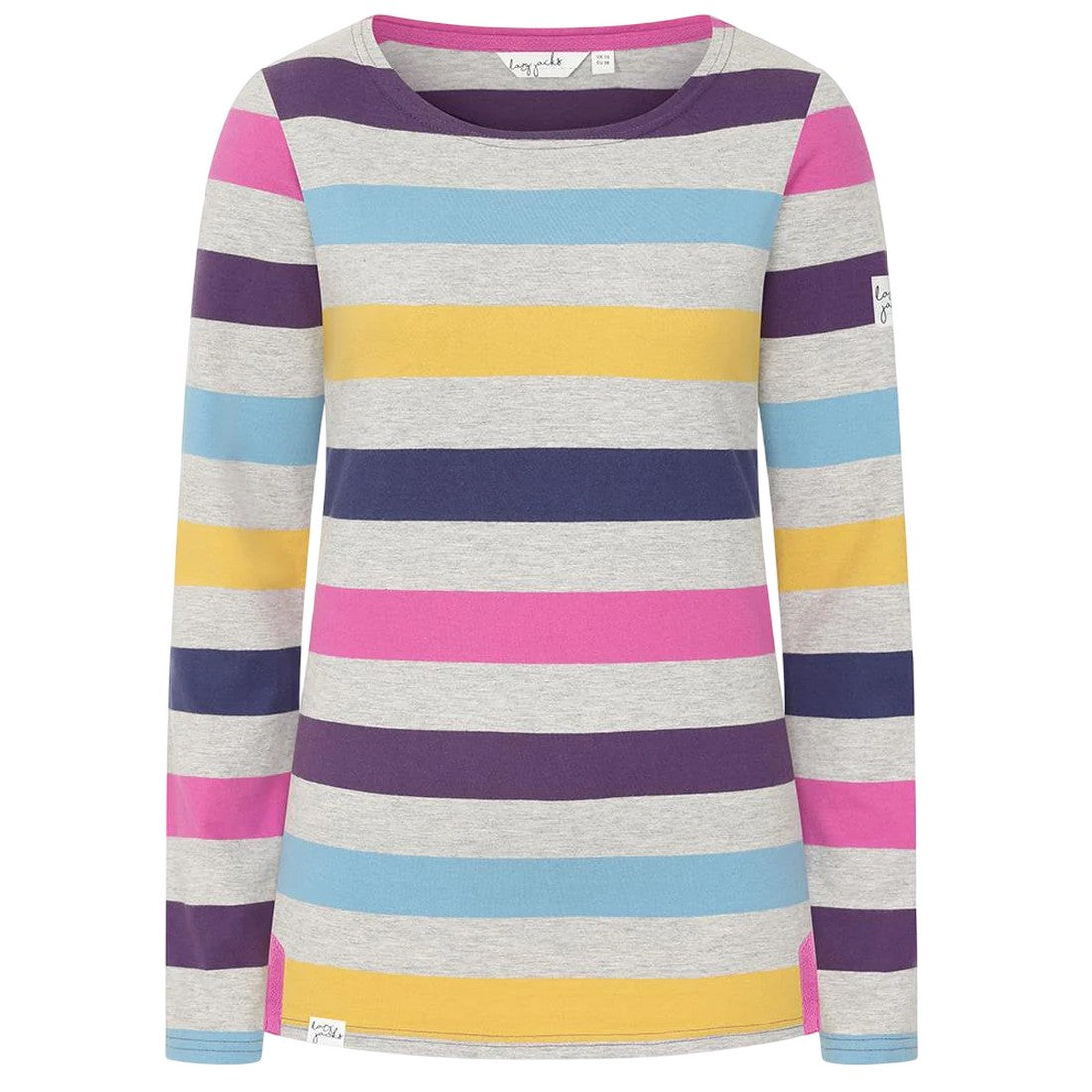 Grey Marl - Front - Lazy Jacks Womens-Ladies Breton Multi Stripe Long-Sleeved Top