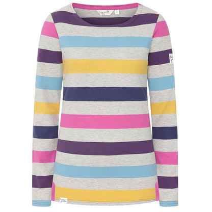 Grey Marl - Front - Lazy Jacks Womens-Ladies Breton Multi Stripe Long-Sleeved Top