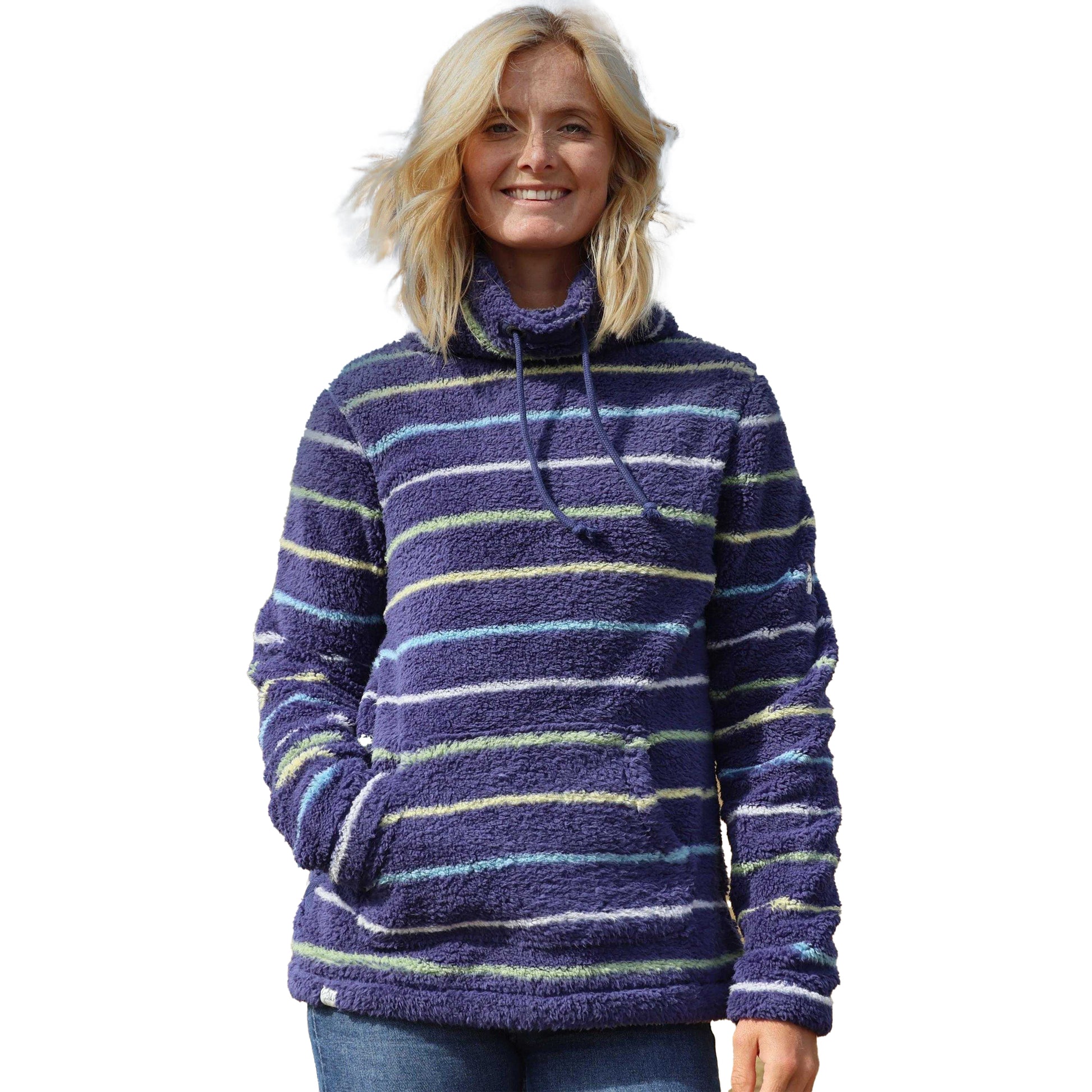 Winter Green - Pack Shot - Lazy Jacks Womens-Ladies Striped Roll Neck Sweatshirt
