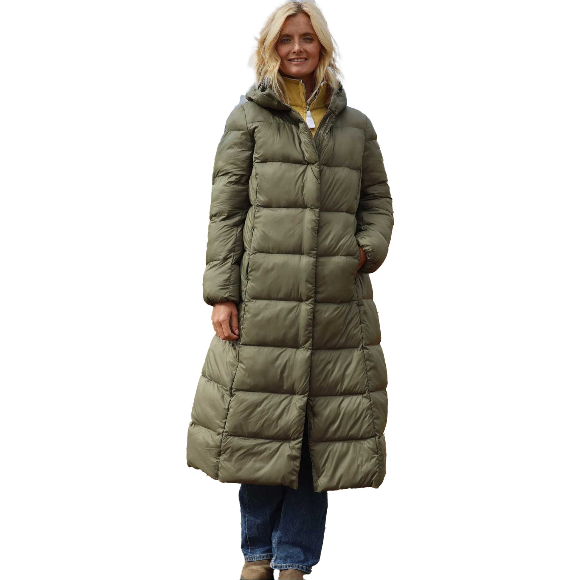 Khaki - Pack Shot - Lazy Jacks Womens-Ladies Long Puffer Jacket