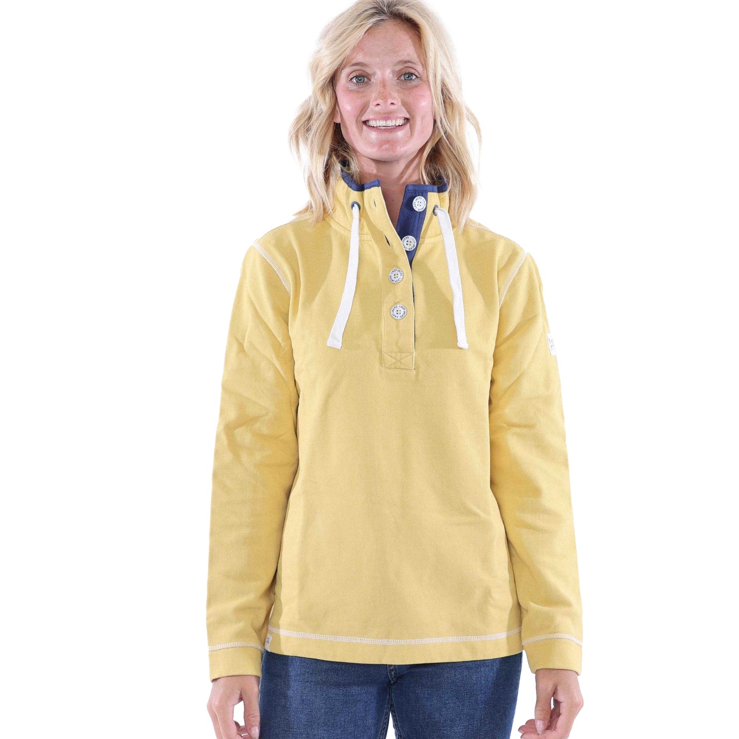Lemon - Pack Shot - Lazy Jacks Womens-Ladies Pique Button Neck Sweatshirt
