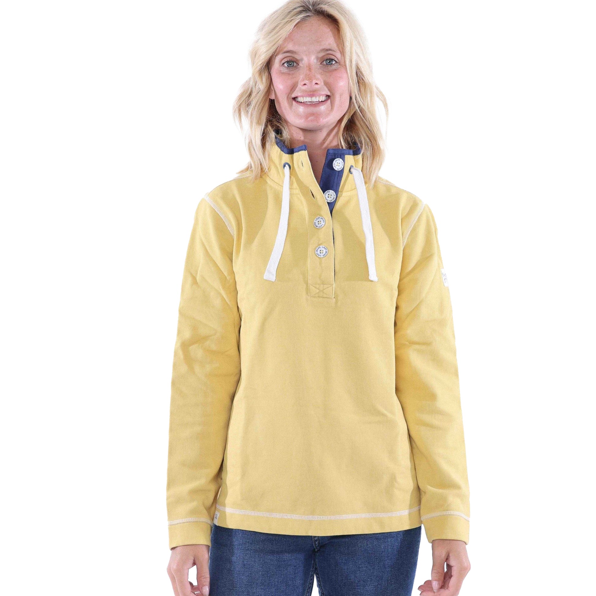 Lemon - Pack Shot - Lazy Jacks Womens-Ladies Pique Button Neck Sweatshirt