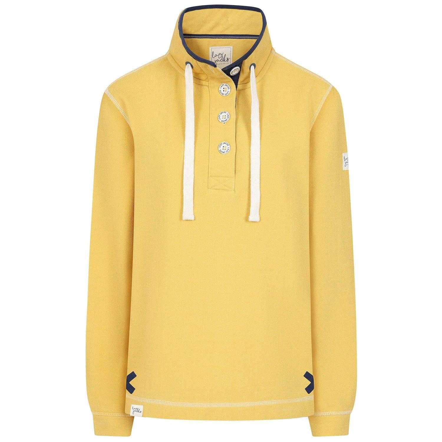 Lemon - Front - Lazy Jacks Womens-Ladies Pique Button Neck Sweatshirt