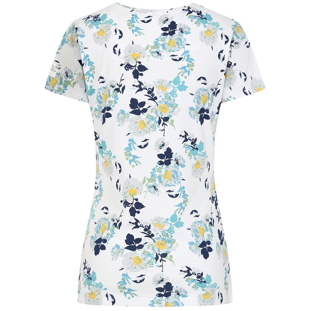 White-Blue-Green - Back - Lazy Jacks Womens-Ladies Fleur Printed Cotton Slub T-Shirt